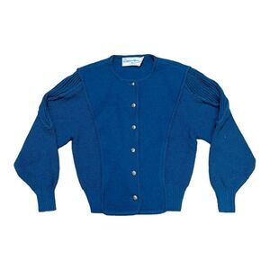 Vintage Woodstock By Bernard 100% Wool Cardigan Sweater Button-Up Blue Jacket 40